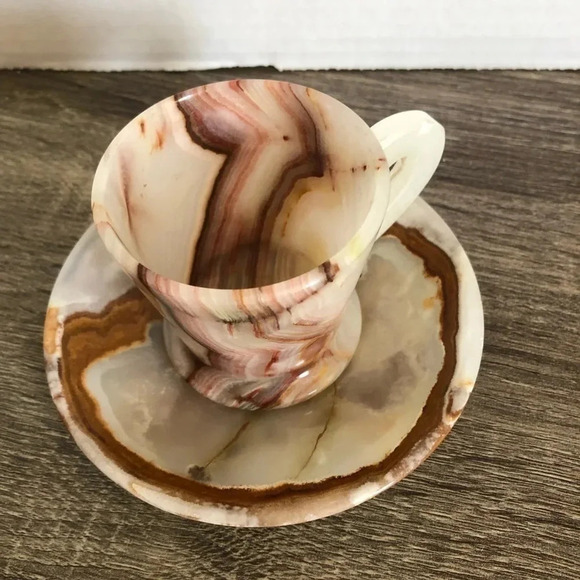 Vtg Banded Onyx Teacup with Saucer - Picture 1 of 12